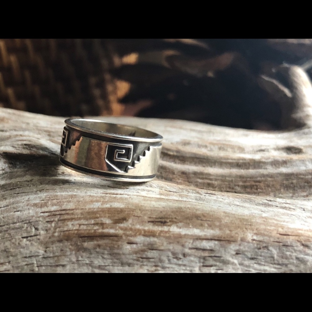 Aztec Mexican Vintage Ring Sterling Silver 5.75